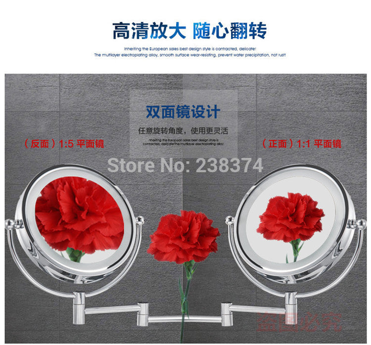 AFSEL 8.5 Inch LED Cosmetic Mirror Double Sides 5X/10X Zoom Wall Mounted Mirror Chrome Bathroom 100-240AC Global universal