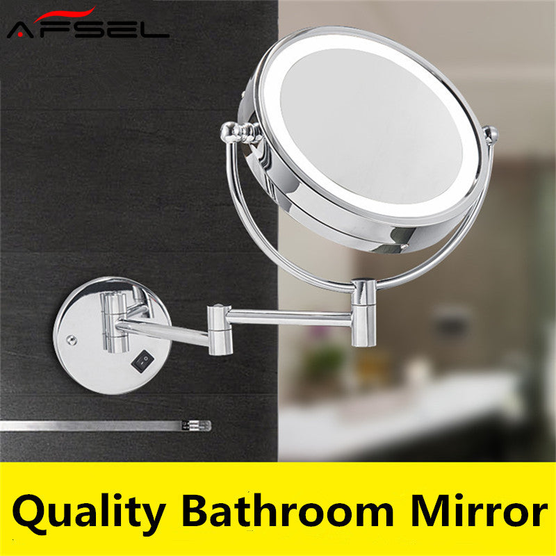 AFSEL 8.5 Inch LED Cosmetic Mirror Double Sides 5X/10X Zoom Wall Mounted Mirror Chrome Bathroom 100-240AC Global universal