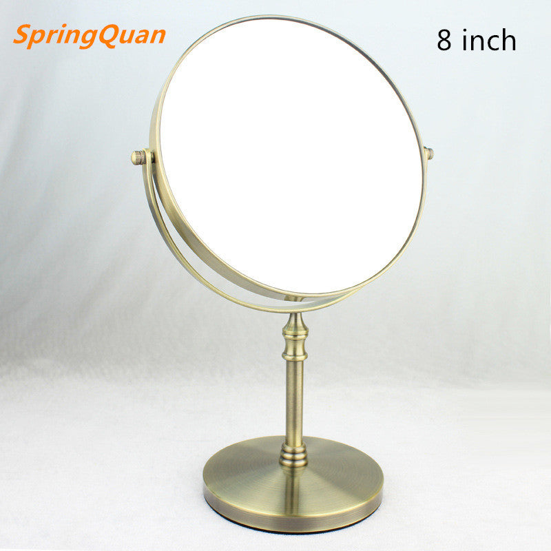 SpringQuan 8 inch metal makeup mirror Bronze color round double side Cosmetic mirror 3 x zoom Desktop bedroom use