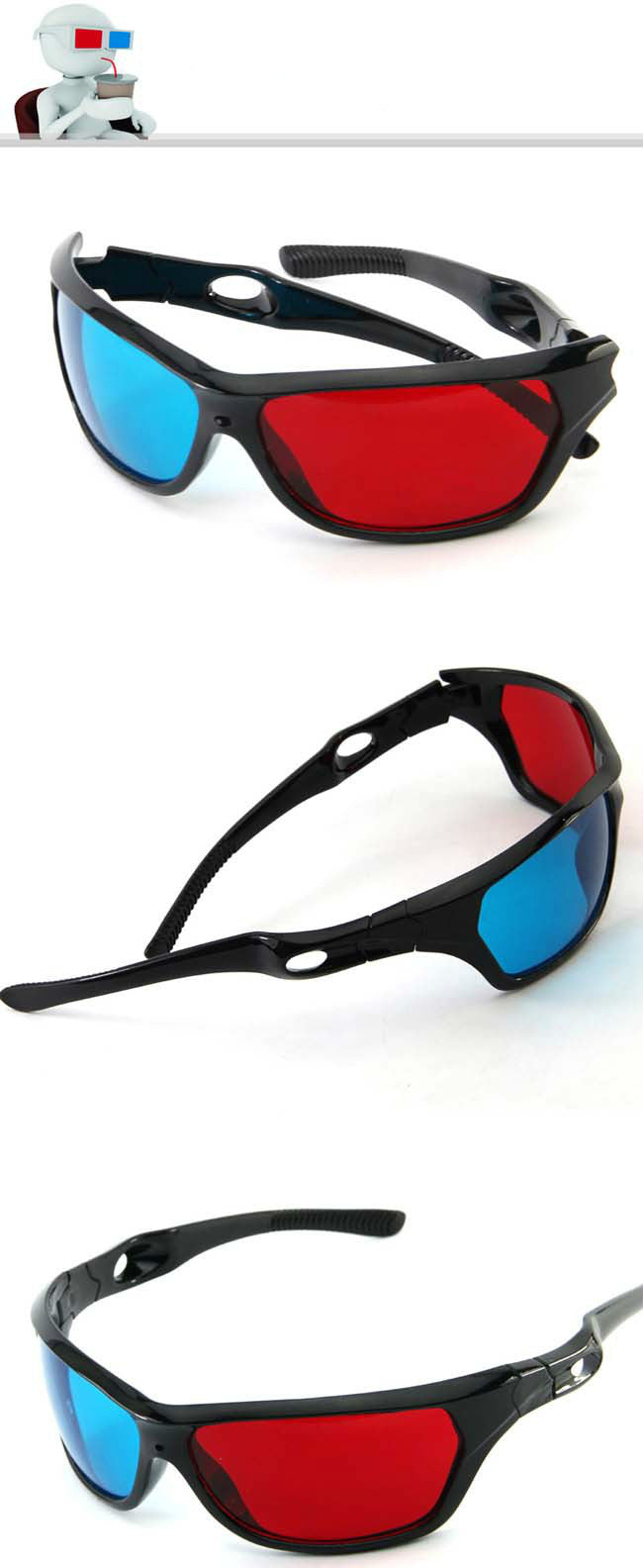 ZUCZUG new  Black Frame Universal 3D Plastic glasses/Oculos/Red Blue Cyan 3D glass Anaglyph 3D Movie Game DVD vision/cinema
