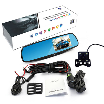 E-ACE Full HD 1080P Car Dvr Camera Auto 4.3 Inch Rearview Mirror Digital Video Recorder Dual Lens Registratory Camcorder