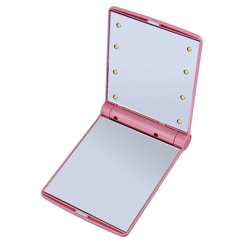 1pc Women Foldable Makeup Mirrors Lady Cosmetic Hand Folding Portable Compact Pocket Mirror 8 LED Lights Lamps Drop Shipping
