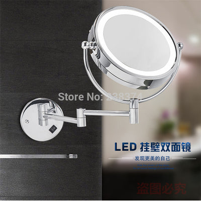 AFSEL 8.5 Inch LED Cosmetic Mirror Double Sides 5X/10X  Zoom Wall Mounted Mirror Chrome Bathroom 100-240AC Global universal