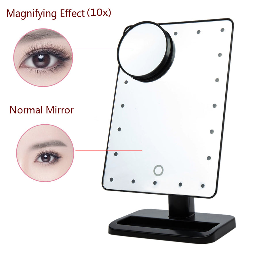 Adjustable 20 LEDs Lighted Makeup Mirror Touch Screen Portable Magnifying Vanity Tabletop Lamp Cosmetic Mirror Make Up Tool