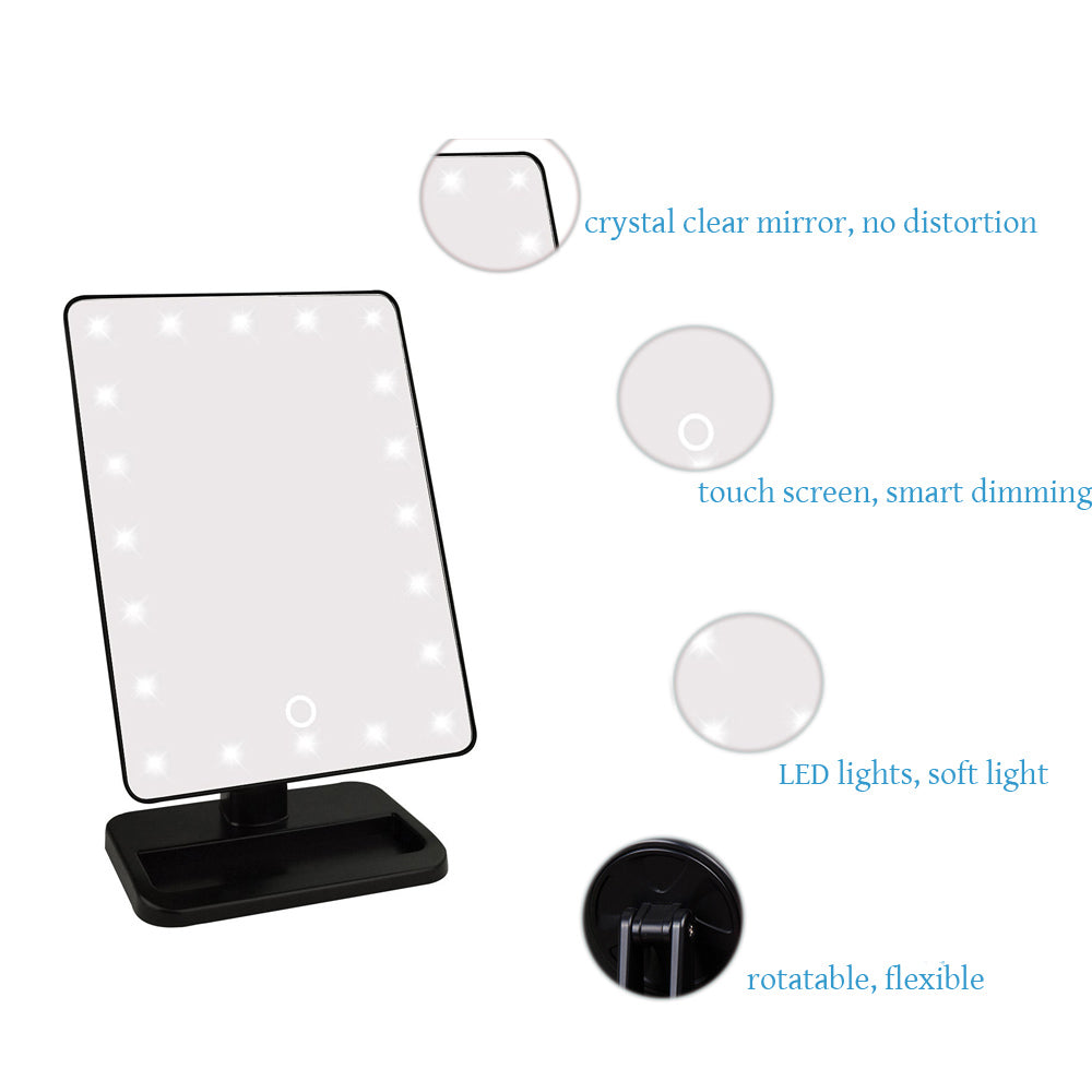 Adjustable 20 LEDs Lighted Makeup Mirror Touch Screen Portable Magnifying Vanity Tabletop Lamp Cosmetic Mirror Make Up Tool