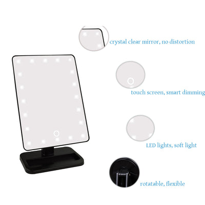 Adjustable 20 LEDs Lighted Makeup Mirror Touch Screen Portable Magnifying Vanity Tabletop Lamp Cosmetic Mirror Make Up Tool