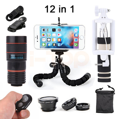 New 8X Zoom Lens Telescope Telephoto Lenses Microscope Fisheye Wide Angle Macro Lens For Smartphone With Tripod Clips Monopod