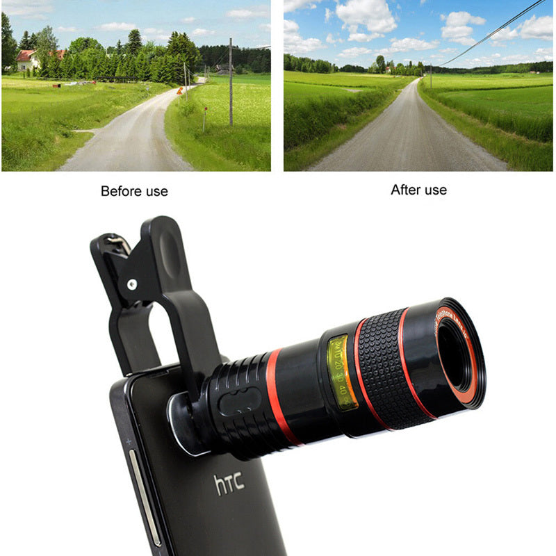 New 8X Zoom Lens Telescope Telephoto Lenses Microscope Fisheye Wide Angle Macro Lens For Smartphone With Tripod Clips Monopod