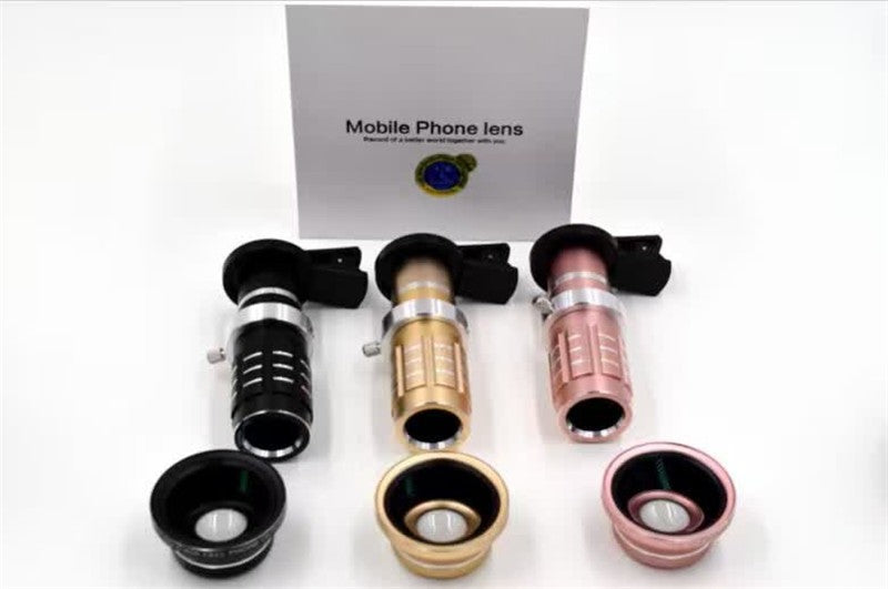 HD Phone lenses kit 12x Zoom Telephoto 0.45X Wide Angle 15X Super Macro Lens For iPhones Samsung Smartphones Clip Camera Lenses