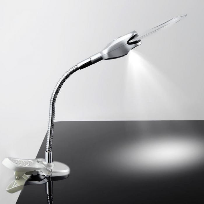 2.5x 90mm 2 LED Lamp Magnifier Clip-on Desk Table Magnifying Glass Loup Durable --M25