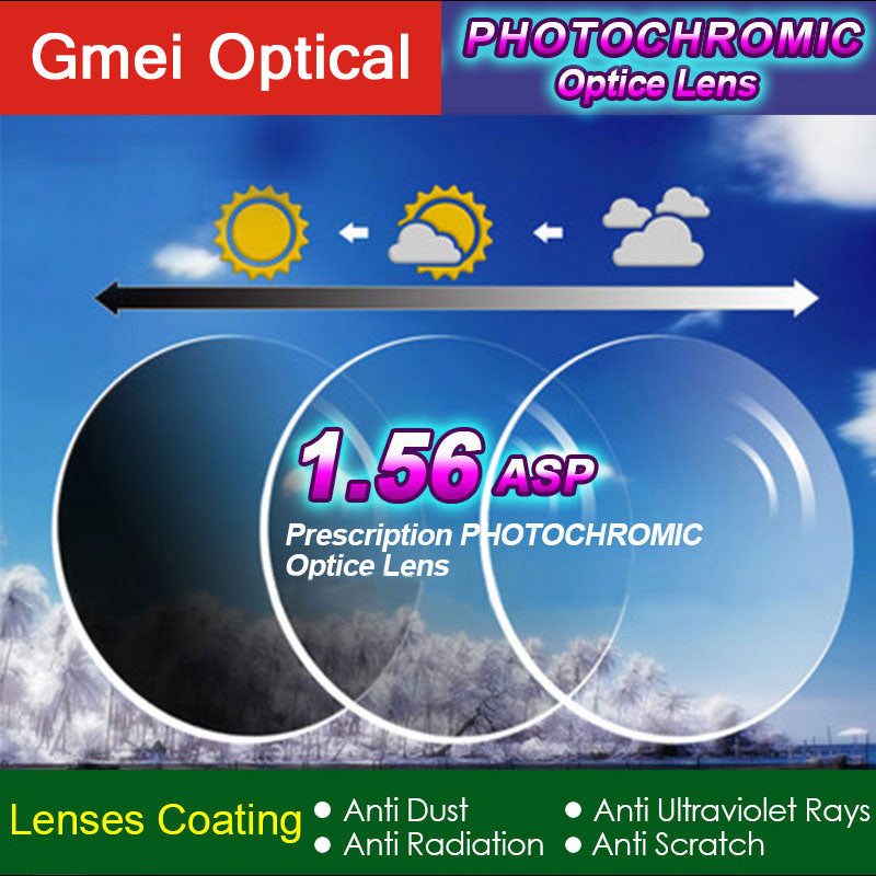 1.56 Photochromic Single Vision Prescription Optical Spectacles Lenses with Fast Color Change Performance