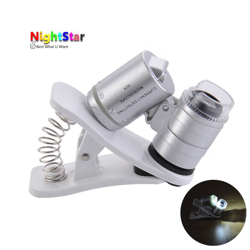 60x Zoom Universal Cell Phone Loupe Microscope Lens Magnifier Micro Camera For iPhone 6 5S 4S Samsung Holder Color Random