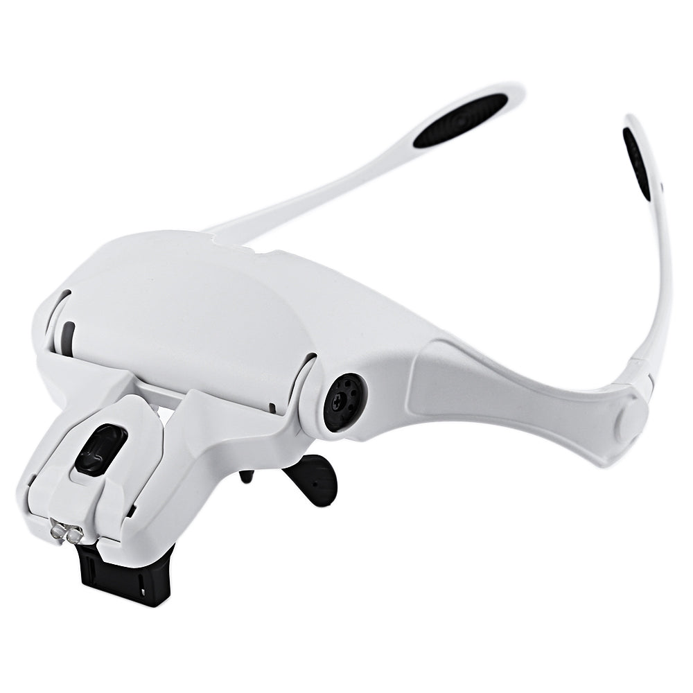 2 LEDs Headband Glasses Interchangeable Style Glass Magnifier with 1.0X / 1.5X / 2.0X / 2.5X / 3.5X Lenses Binoculars Monocular