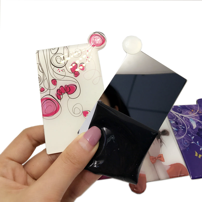 Brainbow 1piece Unbreakable Card Makeup Mirrors Shatter-Proof Pocket Mirror Compact Maquillaje Portable and Protective PU Sleeve