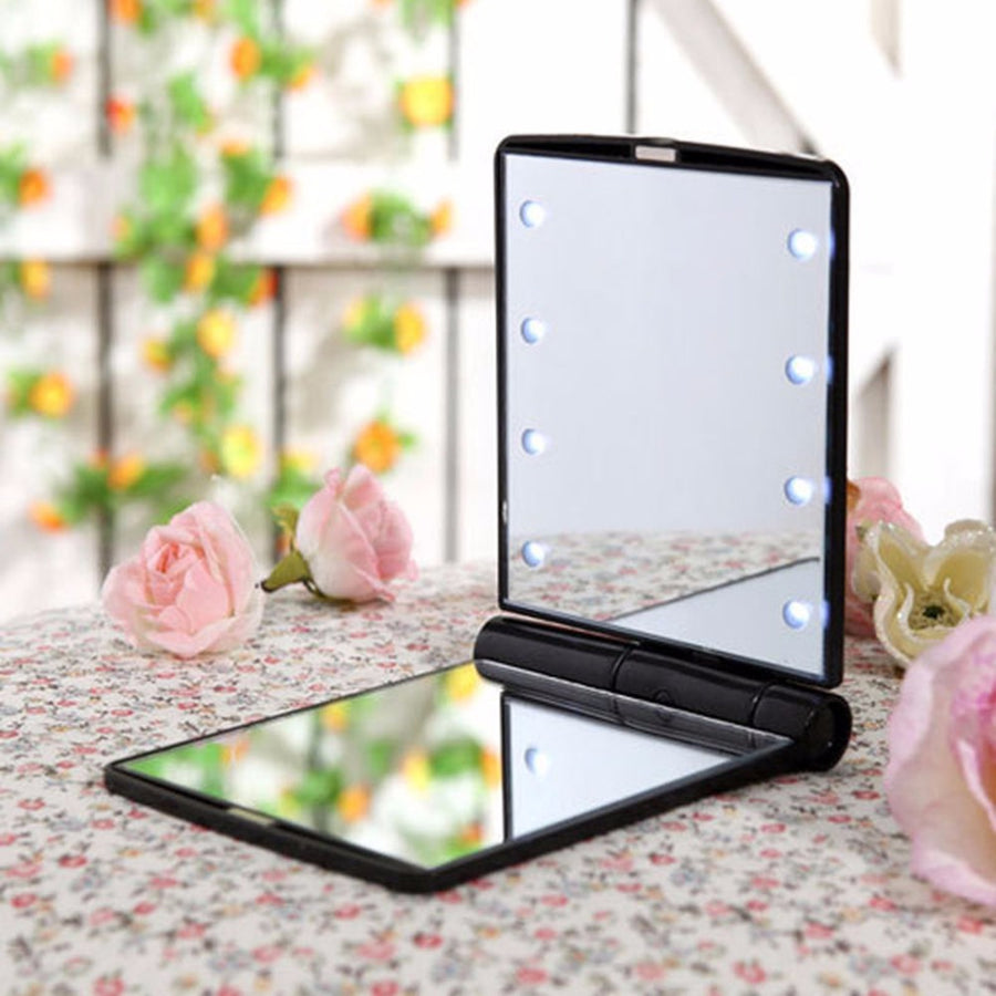 1pc Women Foldable Makeup Mirrors Lady Cosmetic Hand Folding Portable Compact Pocket Mirror 8 LED Lights Lamps Drop Shipping