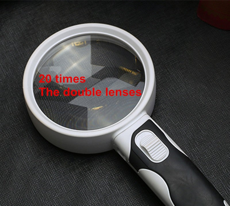 20 Times Optical Magnifying Glass With Illumination Diameter 80mm Handheld Magnifier For Reading LED Lights Loupe Lupa De Cabeca