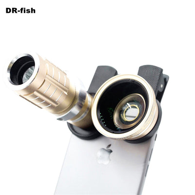 HD Phone lenses kit 12x Zoom Telephoto 0.45X Wide Angle 15X Super Macro Lens For iPhones Samsung Smartphones Clip Camera Lenses