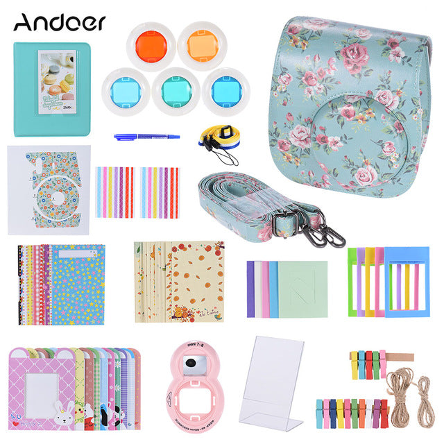 Andoer 14 in 1 Accessories Kit Camera Case for Fujifilm Instax Mini 8 8+ 8s with Strap Sticker Selfie Lens Colored Filter Album