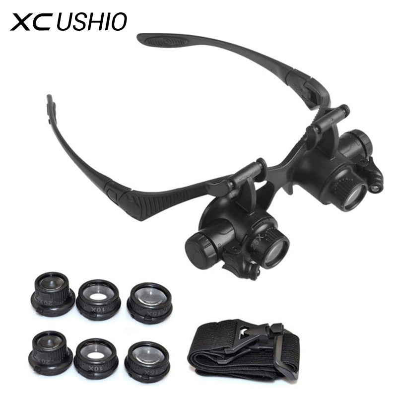 9892GJ 10X 15X 20X 25x LED Resin Lupa Magnifying Jewelry Glasses Jeweler Watch Loupe Repair Magnifier Lens Binocular Tools Use