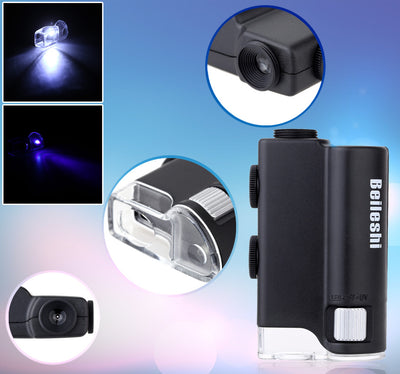 Portable Loupe Magnifier for Jewelry Gem 60-100X Multifunctional Adjustable Microscope Magnifying Tool with LED and UV Light
