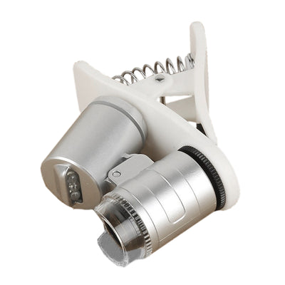 THGS 60X Universal Mobile Phone Mini Portable Clip LED Microscope Magnifier Loupe UV Currency Detector Flashlight Silver