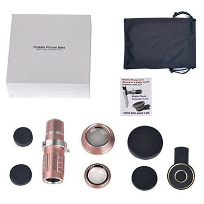 HD Phone lenses kit 12x Zoom Telephoto 0.45X Wide Angle 15X Super Macro Lens For iPhones Samsung Smartphones Clip Camera Lenses