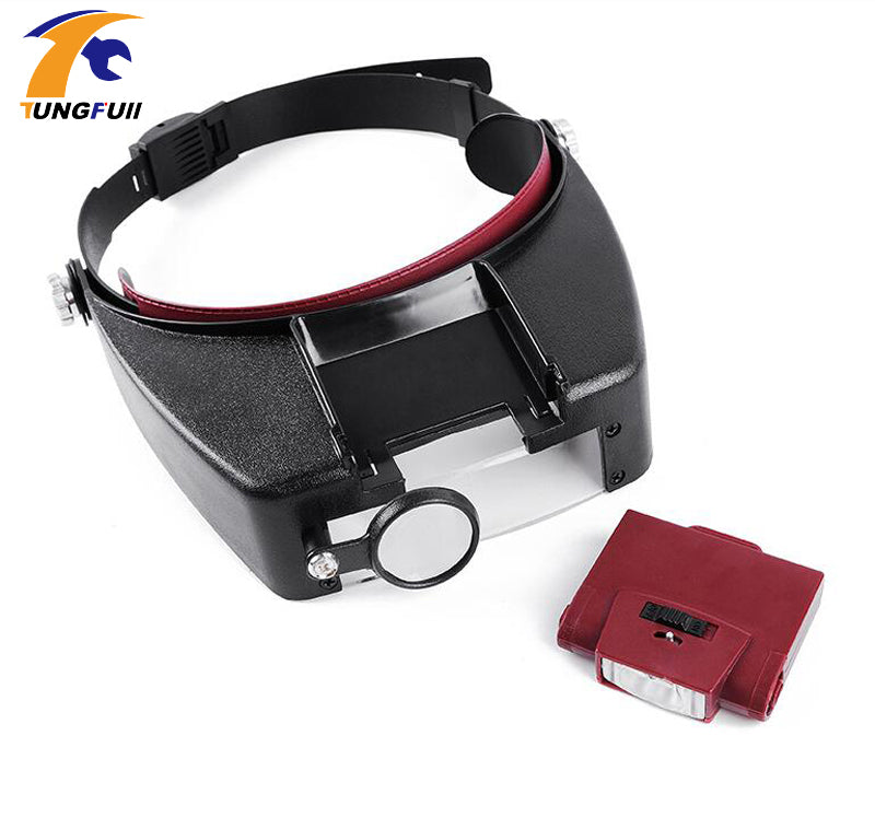 (Ship from RU)10X Headband Magnifying Glass Eye Repair Magnifier LED Light 1.0/1.5/3.5/10X 4PC Glasses Loupe Optical Lens