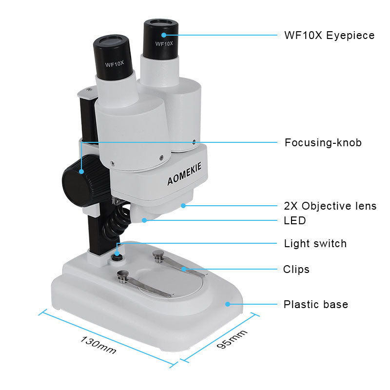 AOMEKIE 20X Binocular Stereo Microscope LED PCB Soldering Tool Mobile Phone Repair Slides Mineral Watching Microscope Kids Gift