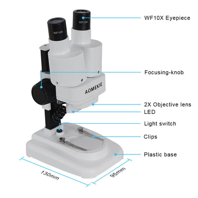 AOMEKIE 20X Binocular Stereo Microscope LED PCB Soldering Tool Mobile Phone Repair Slides Mineral Watching Microscope Kids Gift