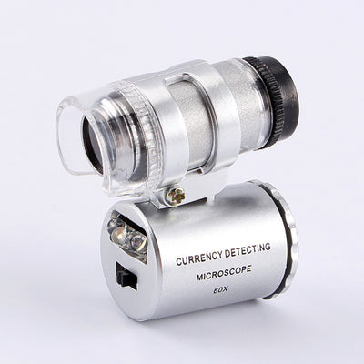 Latest Fancy 60x Handheld Mini Pocket Microscope Loupe Jeweler Magnifier With LED Light 92TV Currency Dectector Ferramentas