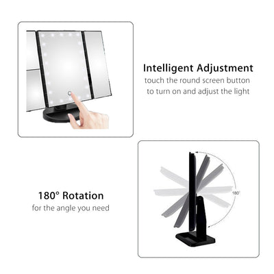 3 Folding Touch Screen Makeup Led Light Mirror Vanity Mirror With Led Light 1X/2X/3X Table Desktop Magnifying Mirror For Make Up