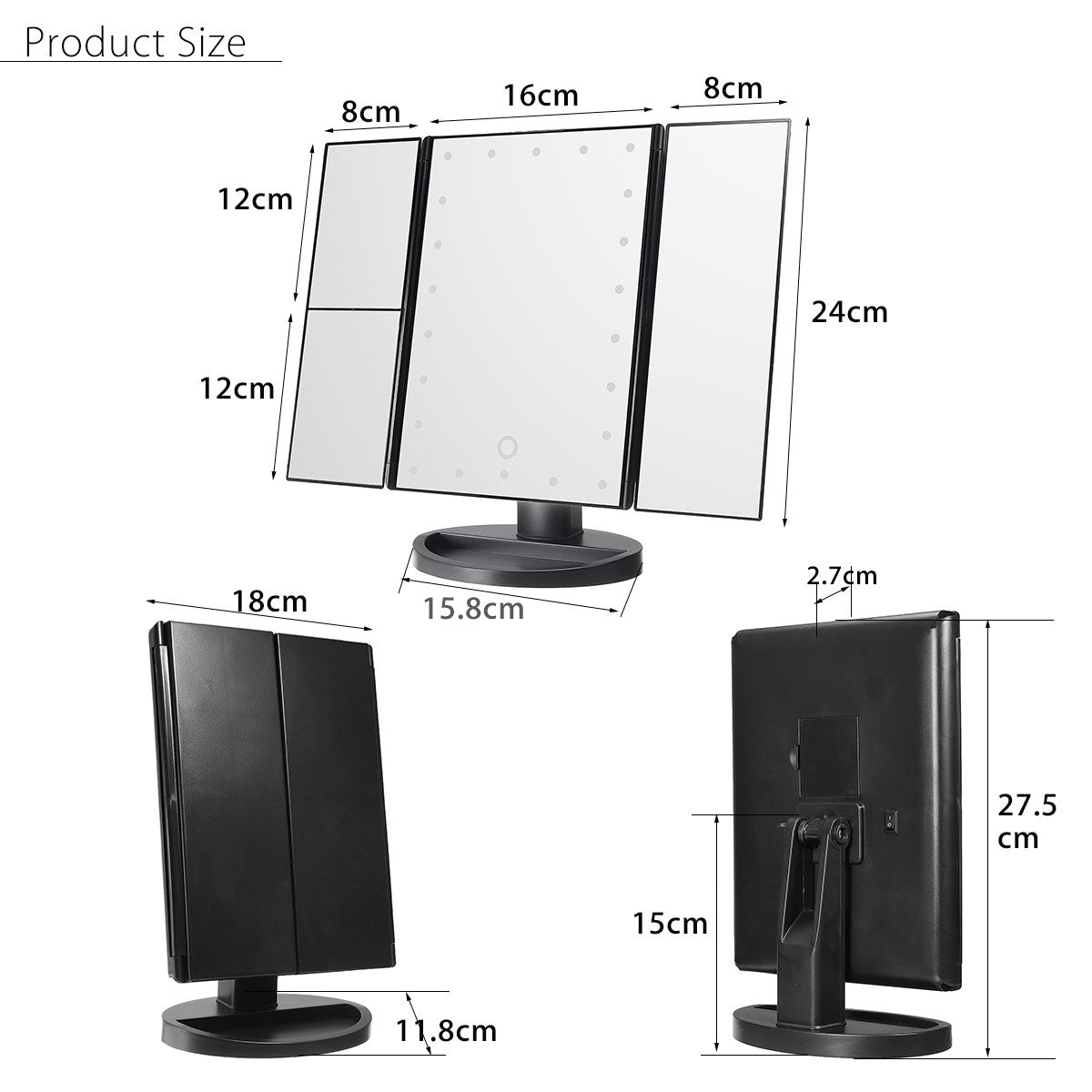 3 Folding Touch Screen Makeup Led Light Mirror Vanity Mirror With Led Light 1X/2X/3X Table Desktop Magnifying Mirror For Make Up