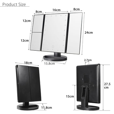 3 Folding Touch Screen Makeup Led Light Mirror Vanity Mirror With Led Light 1X/2X/3X Table Desktop Magnifying Mirror For Make Up