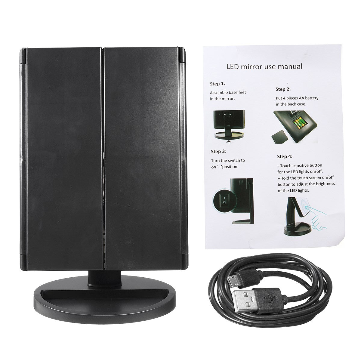 3 Folding Touch Screen Makeup Led Light Mirror Vanity Mirror With Led Light 1X/2X/3X Table Desktop Magnifying Mirror For Make Up