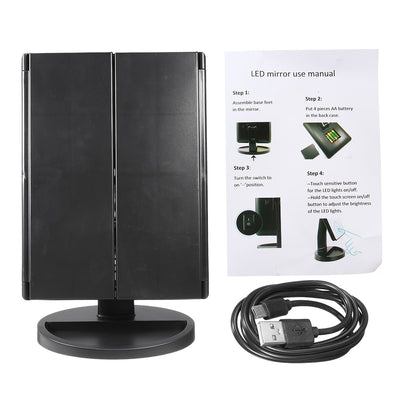 3 Folding Touch Screen Makeup Led Light Mirror Vanity Mirror With Led Light 1X/2X/3X Table Desktop Magnifying Mirror For Make Up