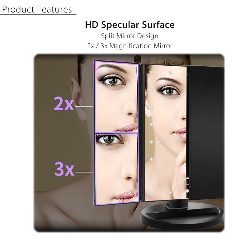 3 Folding Touch Screen Makeup Led Light Mirror Vanity Mirror With Led Light 1X/2X/3X Table Desktop Magnifying Mirror For Make Up