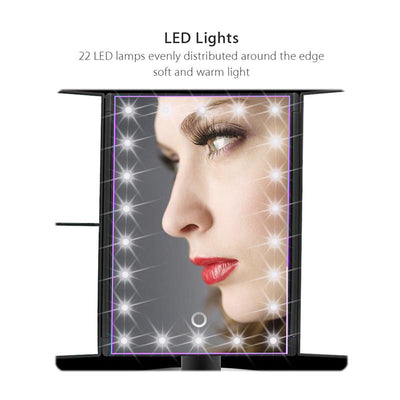 3 Folding Touch Screen Makeup Led Light Mirror Vanity Mirror With Led Light 1X/2X/3X Table Desktop Magnifying Mirror For Make Up