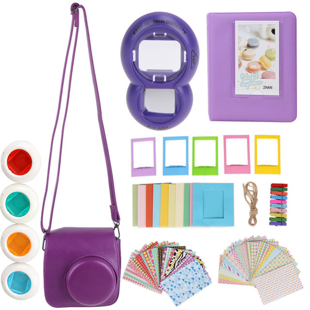 7 in 1 Instant Film Camera Accessories Bundles for Fujifilm Instax Mini 8 (Case/Album/Sticker/Frames/Color Lens/Filters/Strap)