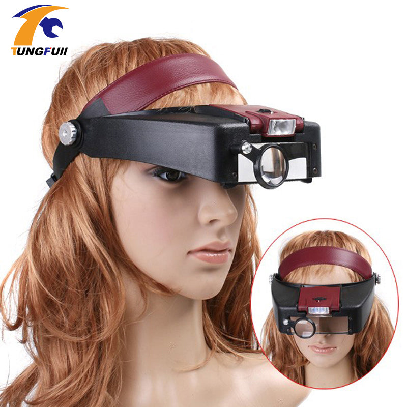 (Ship from RU)10X Headband Magnifying Glass Eye Repair Magnifier LED Light 1.0/1.5/3.5/10X 4PC Glasses Loupe Optical Lens