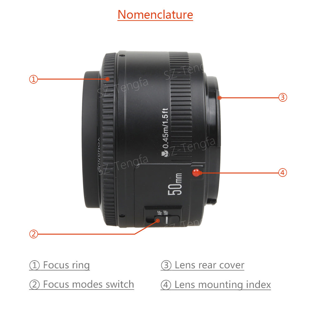 YONGNUO YN 50mm Lens fixed focus lens EF 50mm F/1.8 AF/MF lense Large Aperture Auto Focus Lens For Canon DSLR Camera