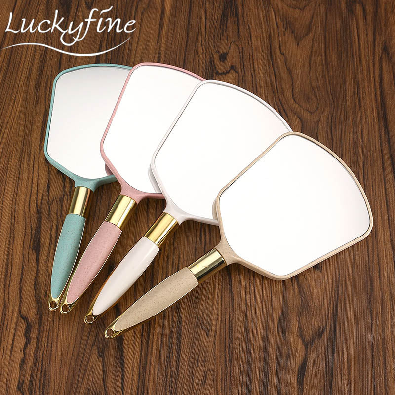 1pcs Cute Pink White Plastic Vintage Hand mirrors Makeup Vanity Mirror Rectangle Hand Hold Cosmetic Mirror With Handle For Gifts