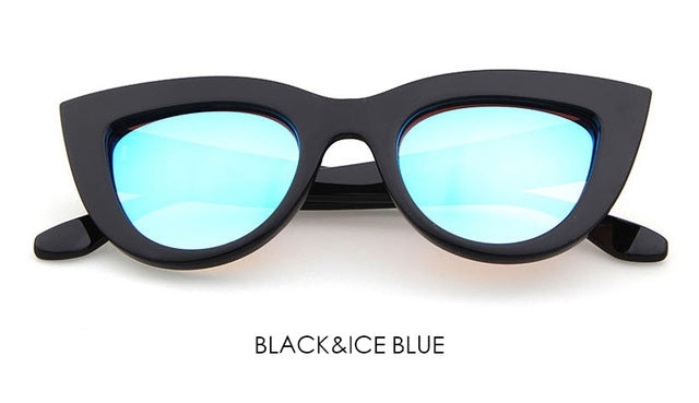 TSHING RAY Retro Thick Frame Cat Eye Sunglasses Women Ladies Fashion Brand Designer Mirror Lens Cateye Sun Glasses For Female