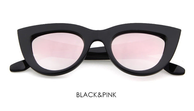 TSHING RAY Retro Thick Frame Cat Eye Sunglasses Women Ladies Fashion Brand Designer Mirror Lens Cateye Sun Glasses For Female