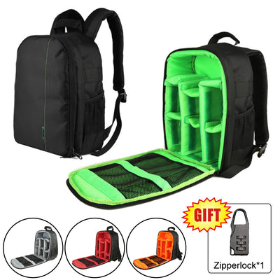 Camera Waterproof  Digital DSLR Photo Video Bag Case Padded Backpack + Mini Lock for Nikon Canon Camera Flashlight & Accessories