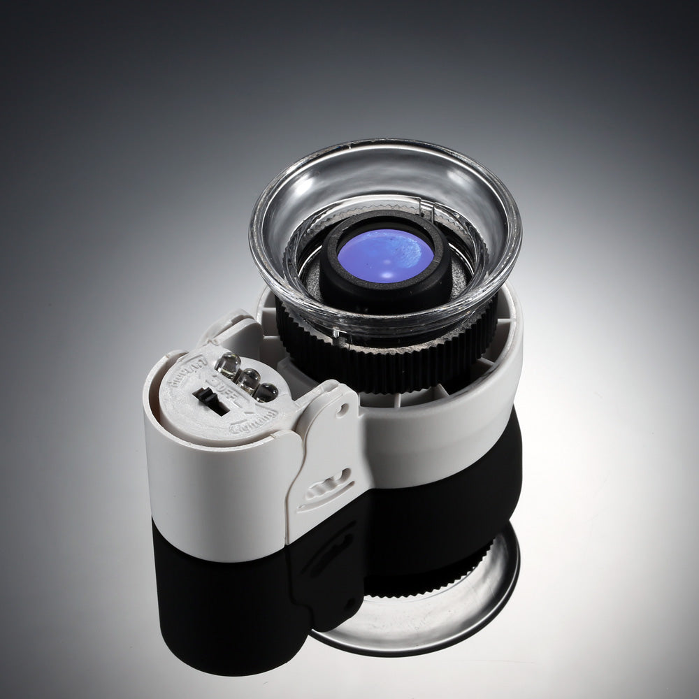 Mini 45X Zoom Adjustable Loupe Magnifier Magnifying Glass with LED Light and UV Light for Jewelry Antiques Gems Stamps Currency