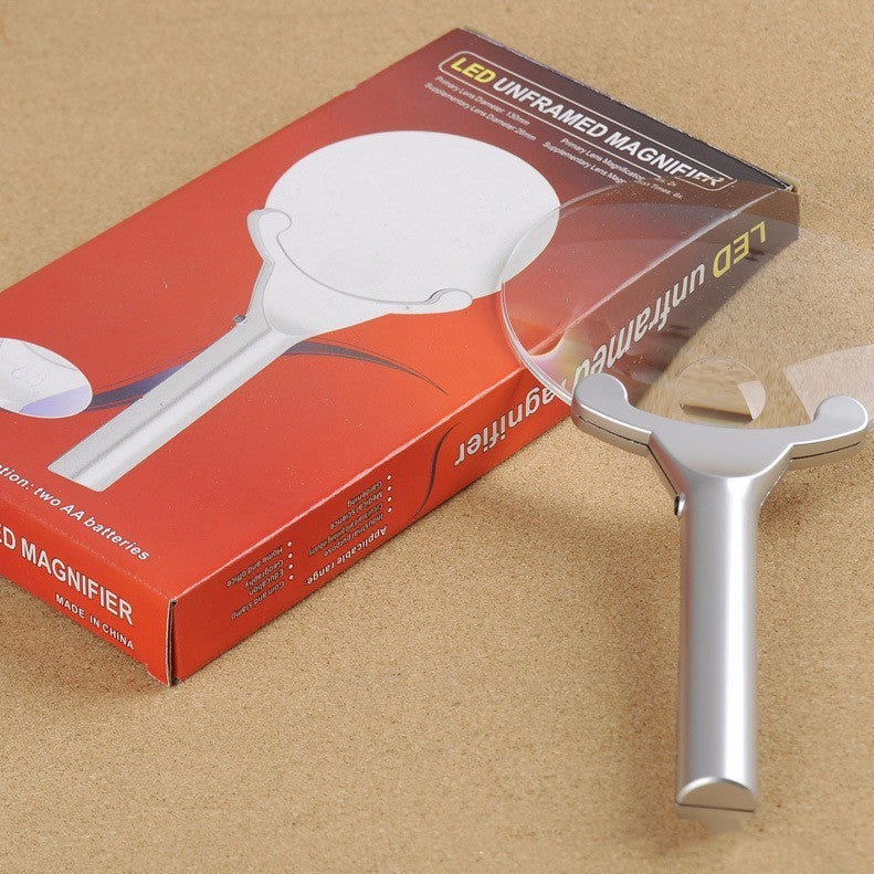 FGHGF 3x 6x 130mm Handheld Portable Illumination Hand Magnifier Magnifying Glass Loupe Tool With 2 LED Lights Lamp