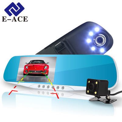 E-ACE Automotive Car Camera Dvr Night Vision 5 Led Lights Dash Cam Rear View Mirror Dvr Two Camera Registrator Camcorde Car Cams