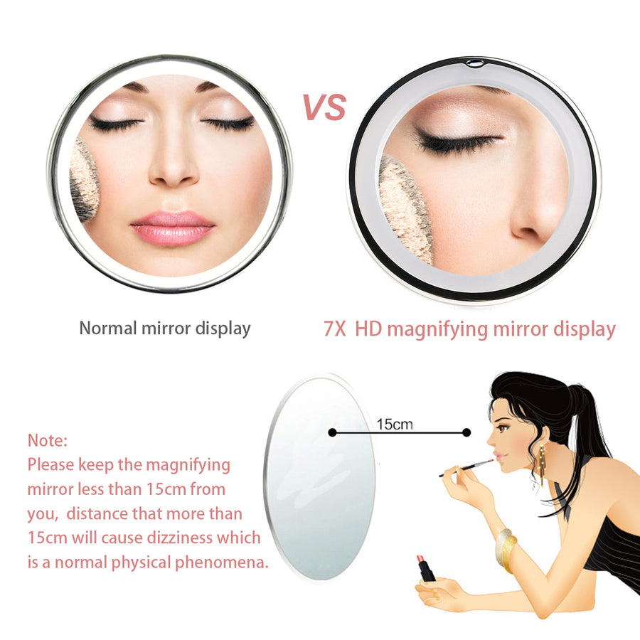 RUIMIO 7X Magnifying MIrrors Cosmetic Makeup Mirror With Power Locking Suction Cup Bright Diffused Light 360 Degree Rotating