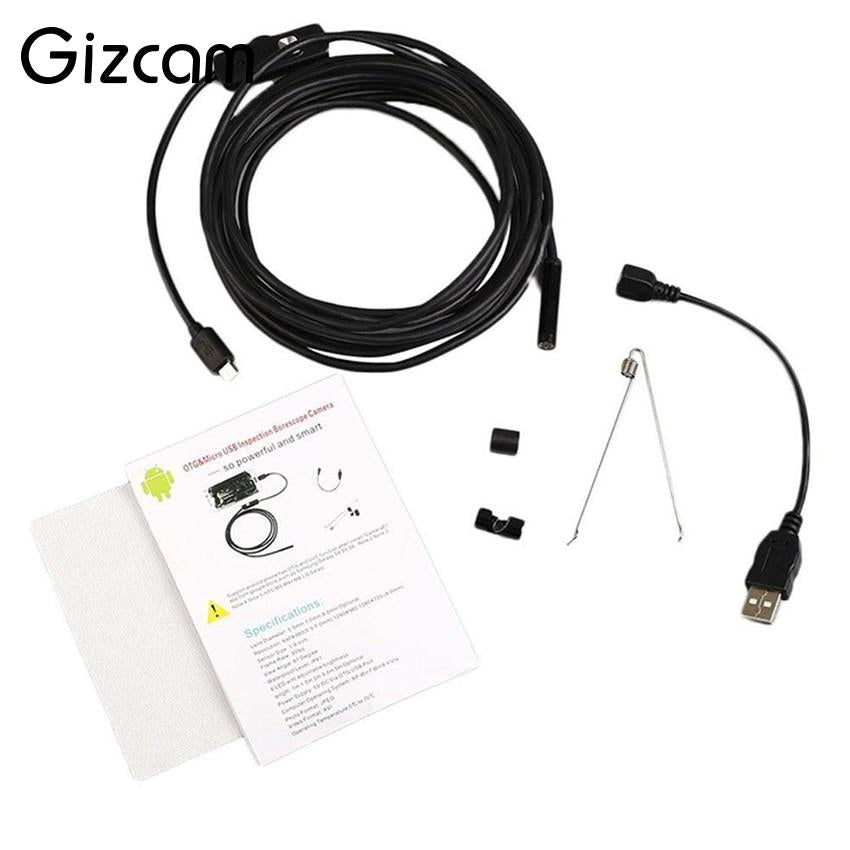 Gizcam 1m/1.5m/2m 7mm Waterproof for Android USB Endoscope LED Inspection Borescope Tube Mini Video Camera Camcorder Black