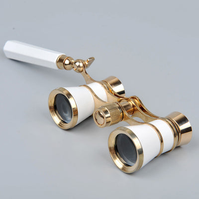 Opera Theater Glasses 3x25 Brass Coated Lens Binocular Telescope White/Red/Black Color with Handle Glasses